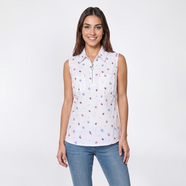 Plus Size Emily Daniels Firework & Flag Zip Front Blouse